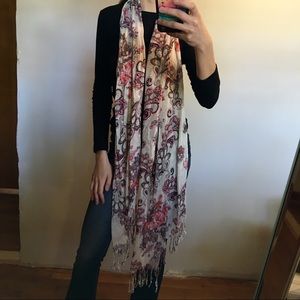 Floral flower paisley white pink scarf pashmina